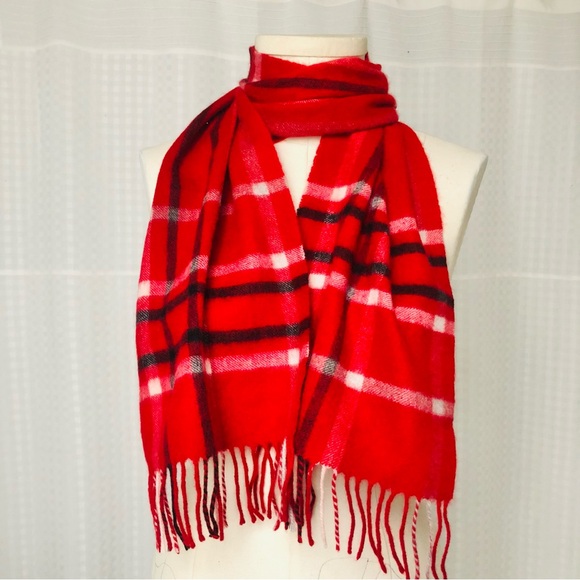 Christopher Fischer NWOT Cashmere Red Plaid Scarf - Picture 1 of 7